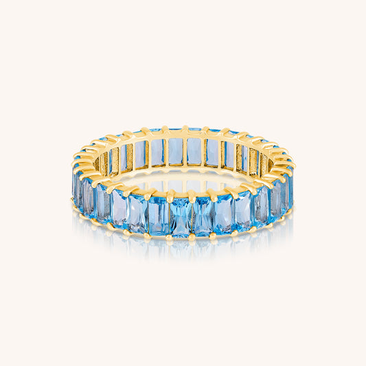Natural Blue Topaz Radiant Cut Eternity Ring