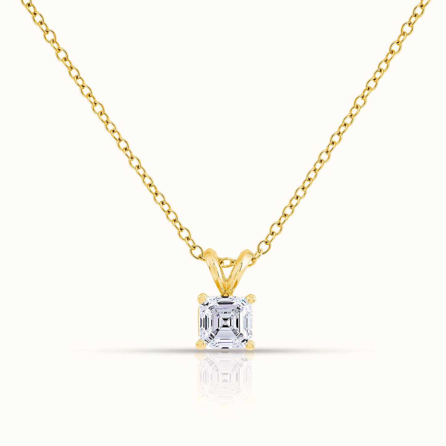 IGI Certified Solitaire Lab Grown Diamond Asscher Cut Pendant with Necklace