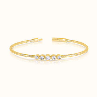 5 Station Graduate Bezel Set lab Grown Diamond Flexible Bangle